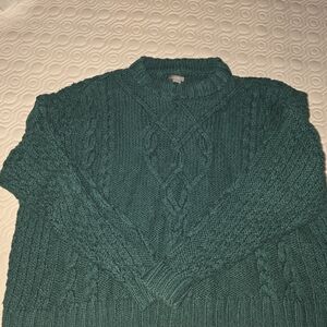 Aerie Women's Teal Cable Knit Crewneck Sweater